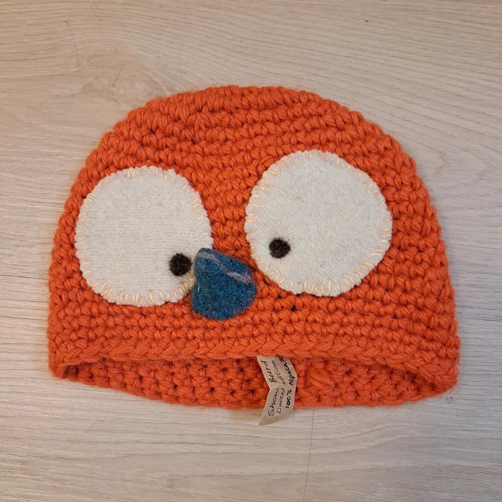 NEW Show Burd Crochet Orange Bird 100% Alpaca Outdoor Warm Cute Unisex Kids Hat